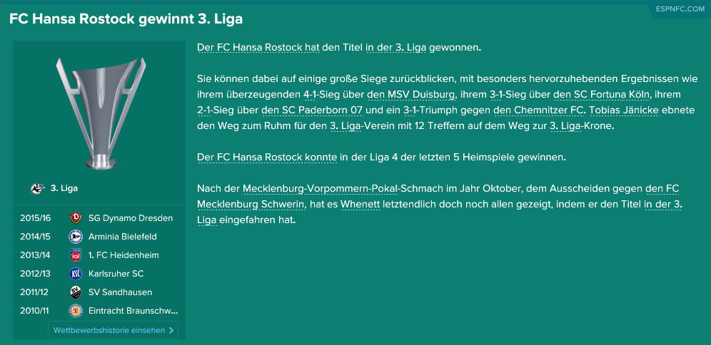 fm17 Rostock Meister 3. Liga